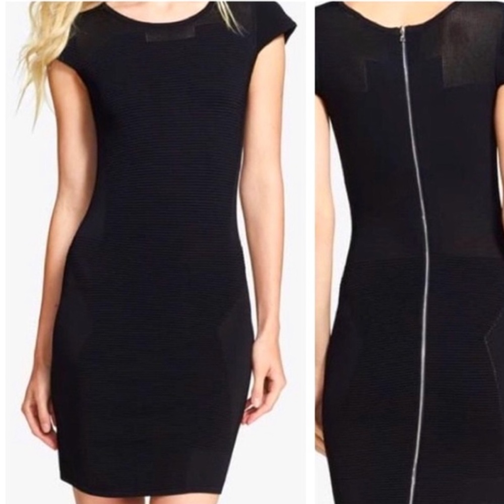 Parker Sheer Panel Black Cap Sleeve Bodycon Dress